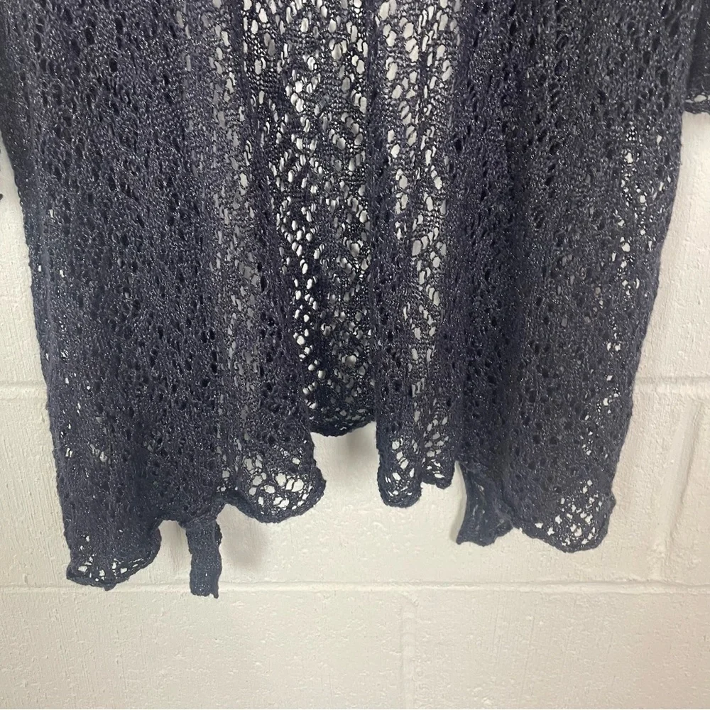 Eileen Fisher Open Front Crochet Cardigan‎ Linen Blend Blue Metallic Bohemian M - Picture 9 of 14